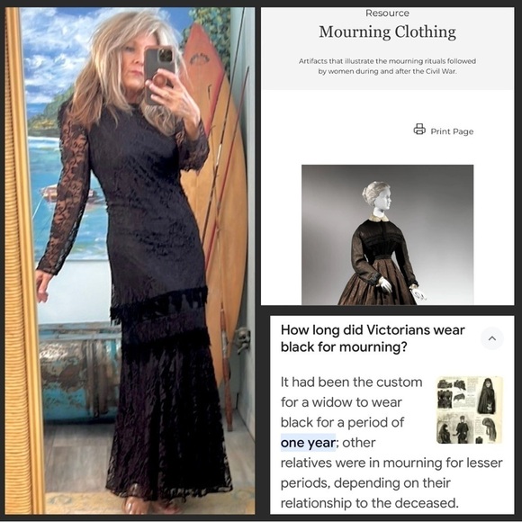 VTG Lady Helene,Black,Tiered-Lace Mourning Dress,Discerning Piece of Americana - Picture 5 of 17